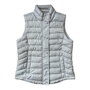 NEW Gap Outlet Cream Gray Herringbone Puffer Vest Zipper Snaps Women's Medium